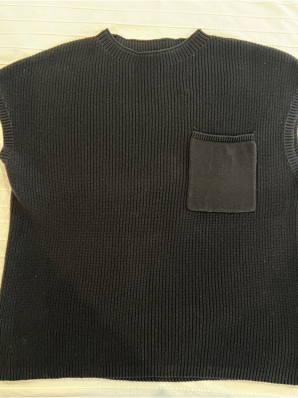 Women's Black Ribbed Crewneck Sweater with Chest Pocket